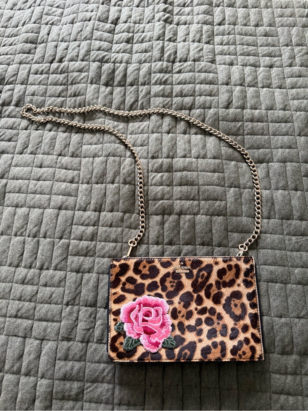 kate spade Leopard Print Crossbody with Pink Rose Patch